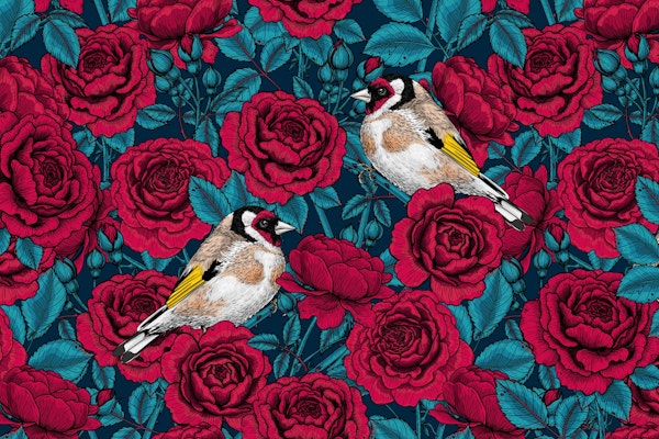 Red roses and birds