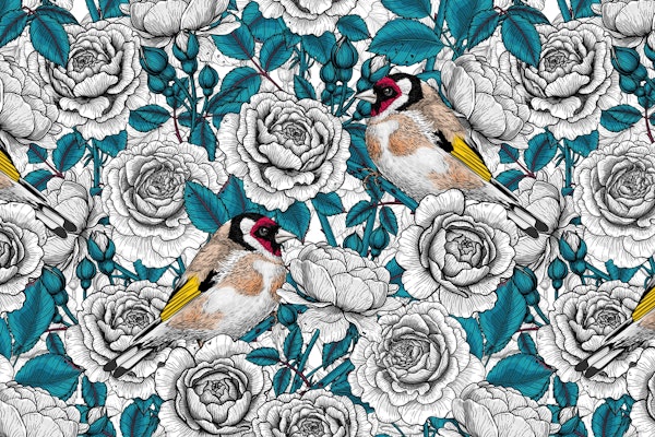 White roses and birds