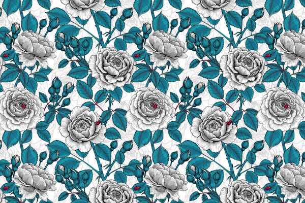 White roses and ladybugs