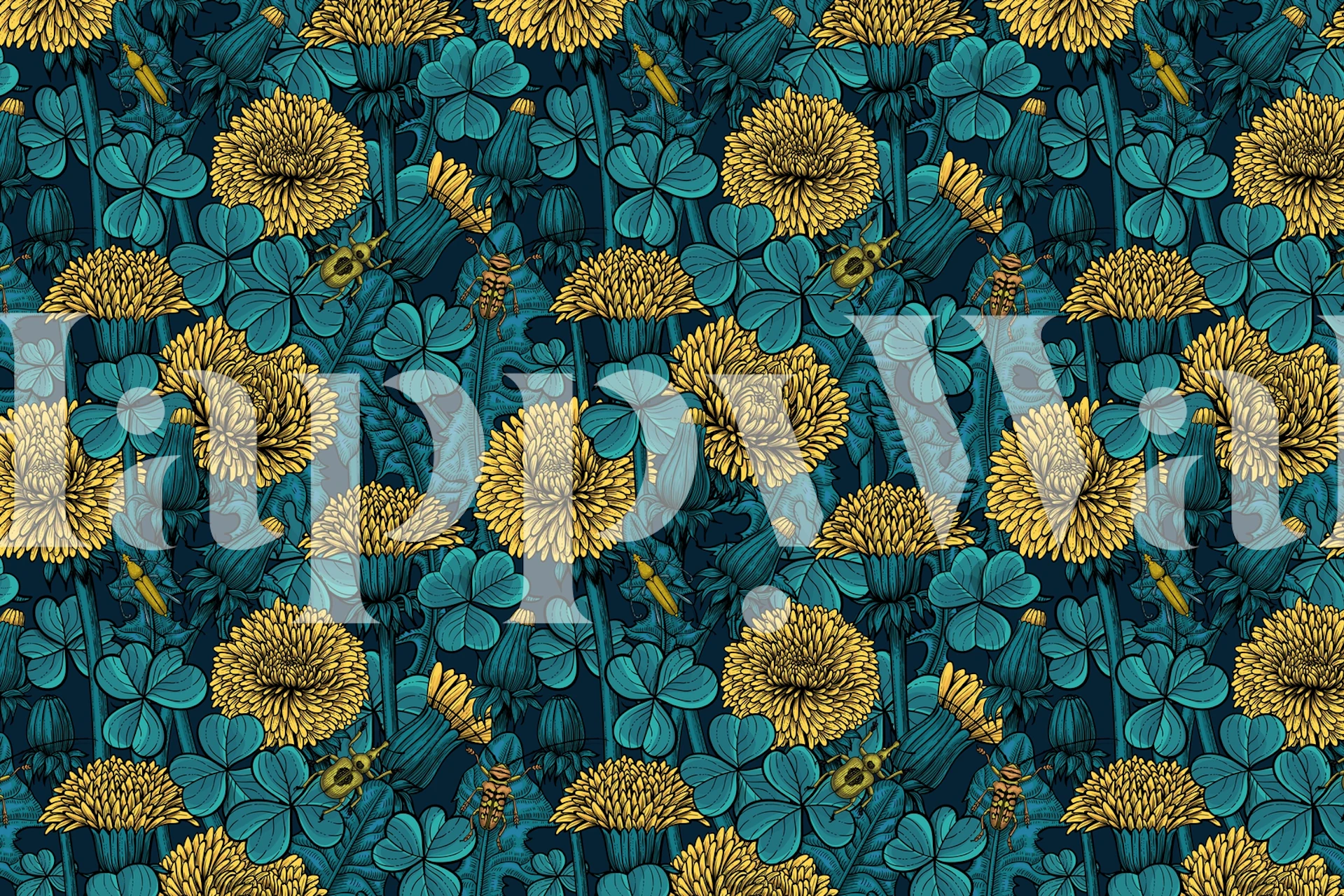 Dandelions and clovers tapet i ett rum