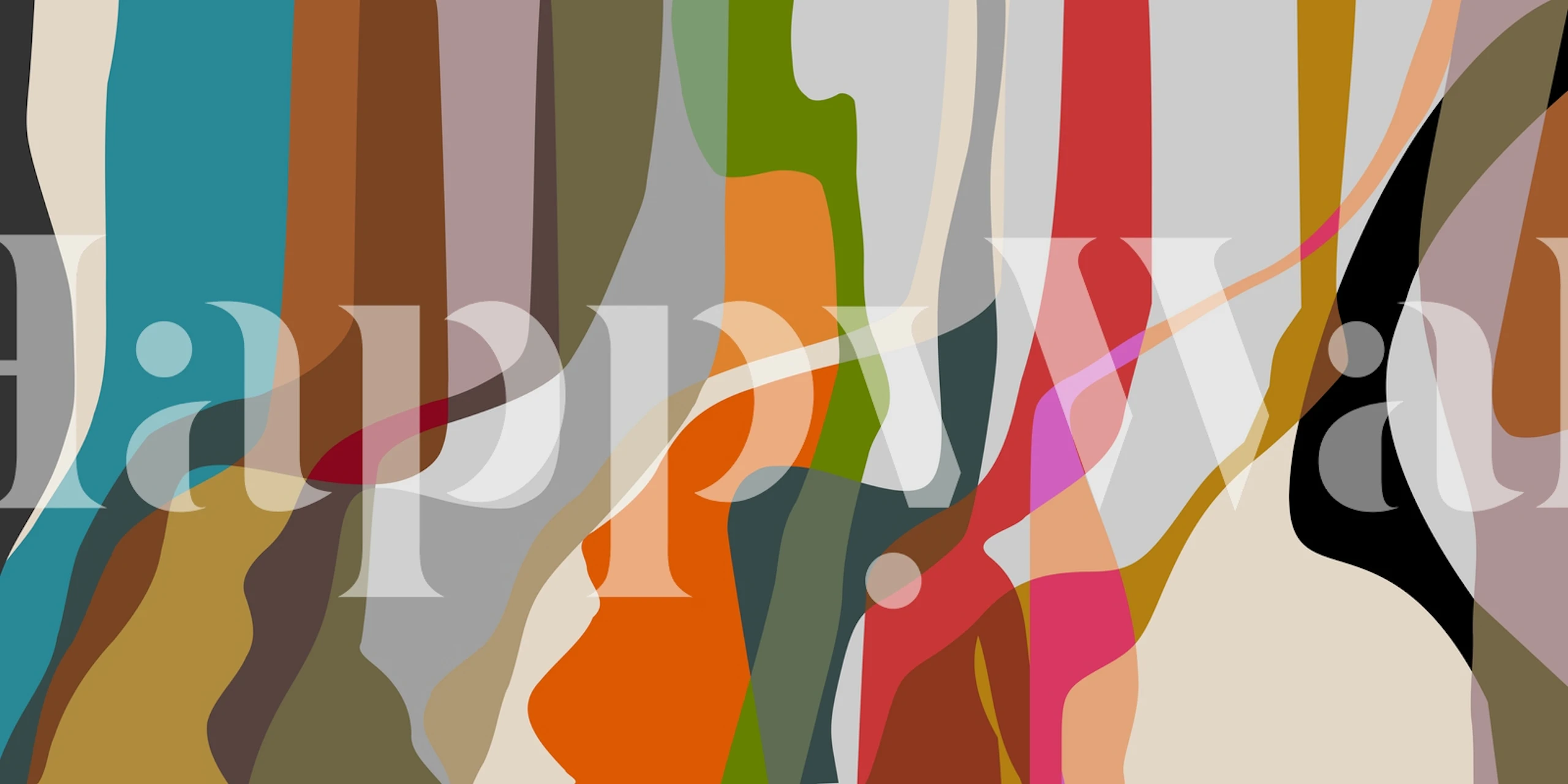 Mural de parede abstrato Winding Shapes 8 com linhas fluidas e padrões multicoloridos