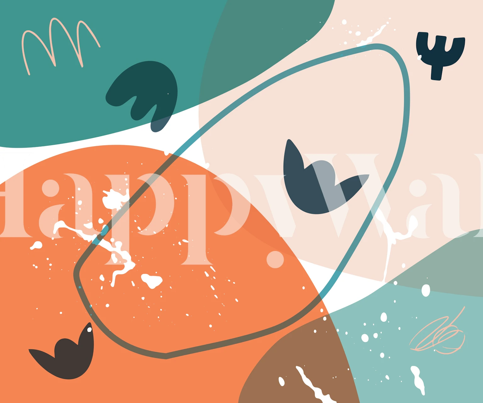 Colorful abstract shapes orange, teal, and black wallpaper