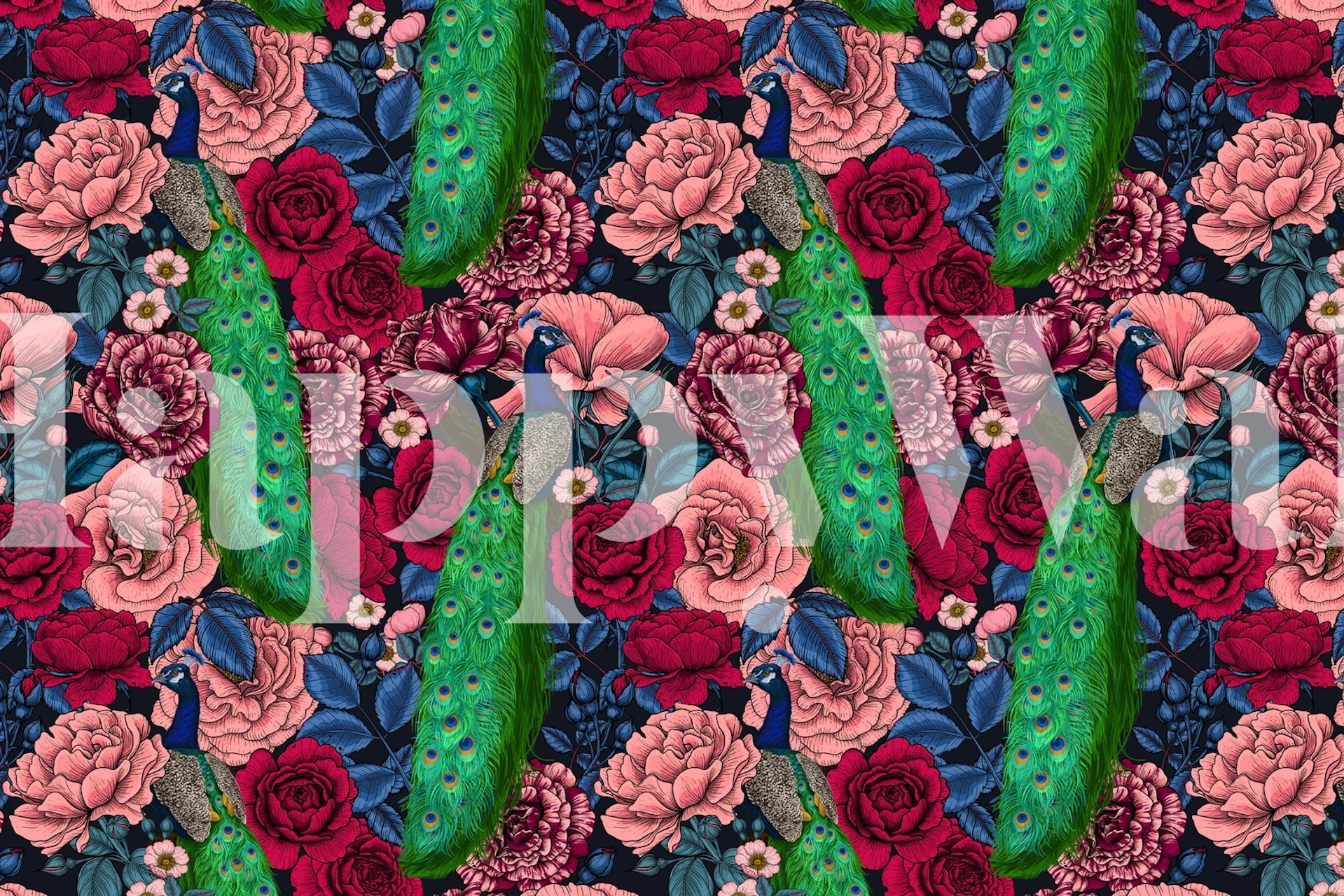 Pauwenbehang in een prachtig vormgegeven kamer