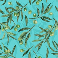 Olive branches watercolor on lagoon blue ταπετσαρία