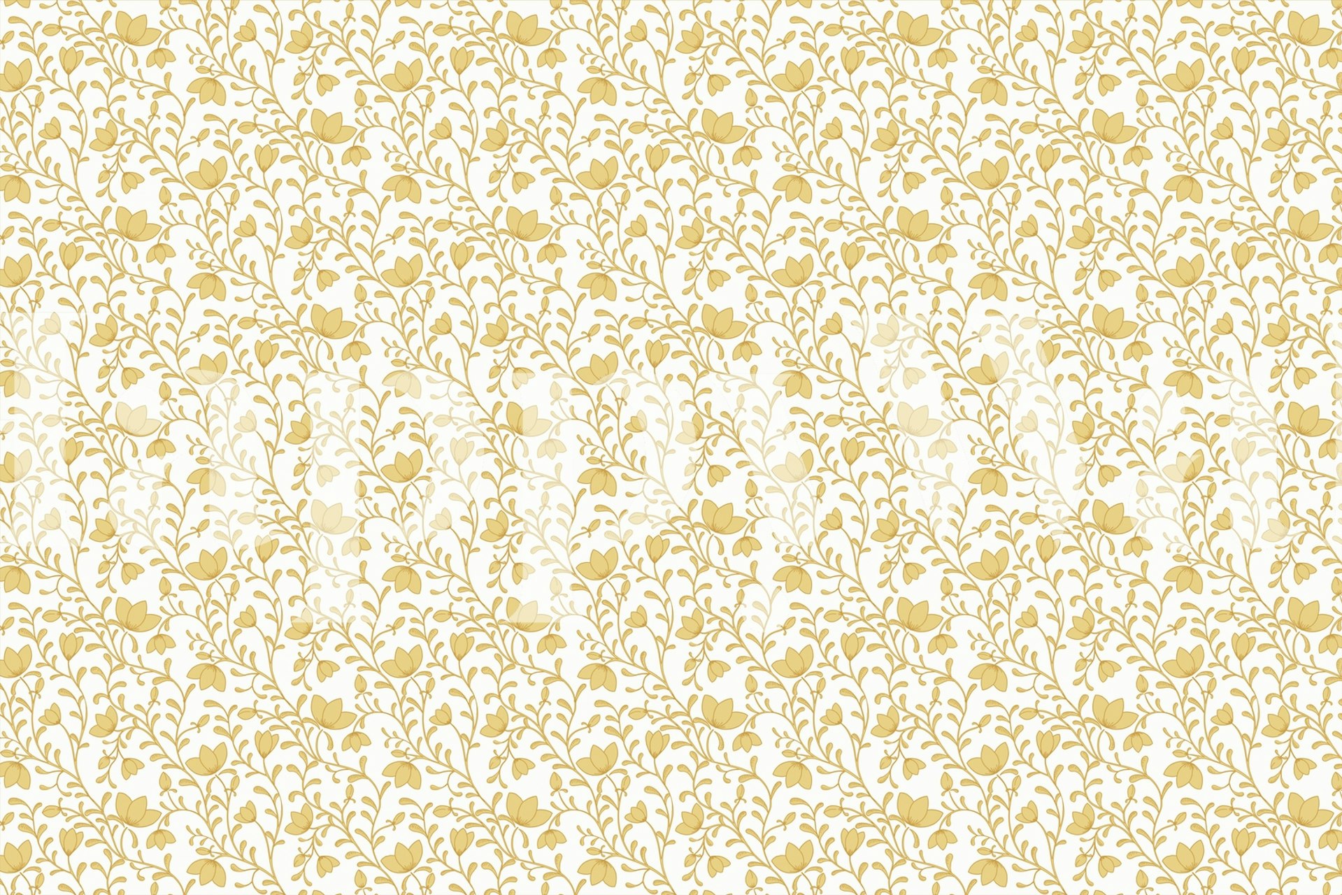 Mustard floral wallpaper design with delicate flowers and vines