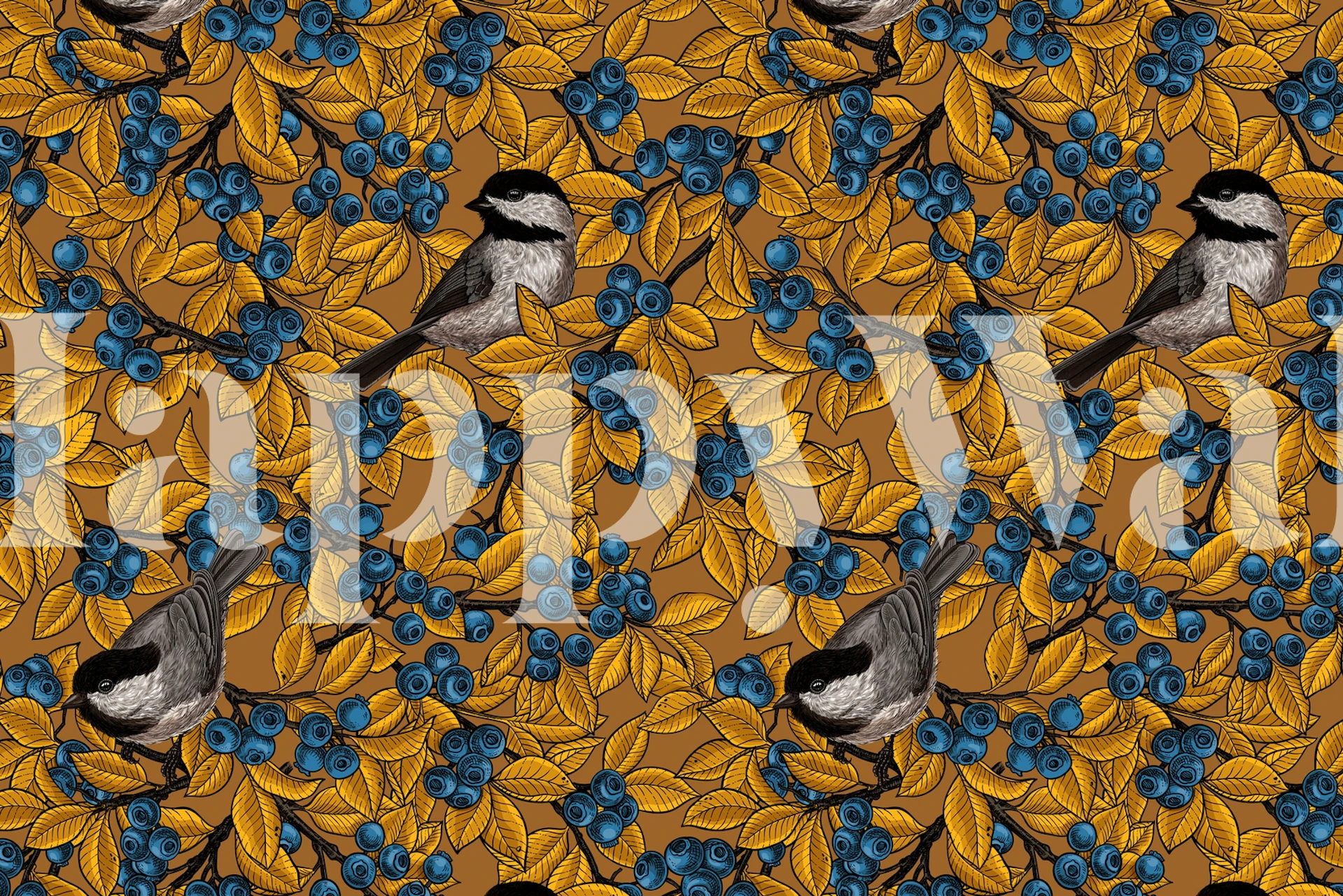 Bird wallpaper featuring blueberries and branches