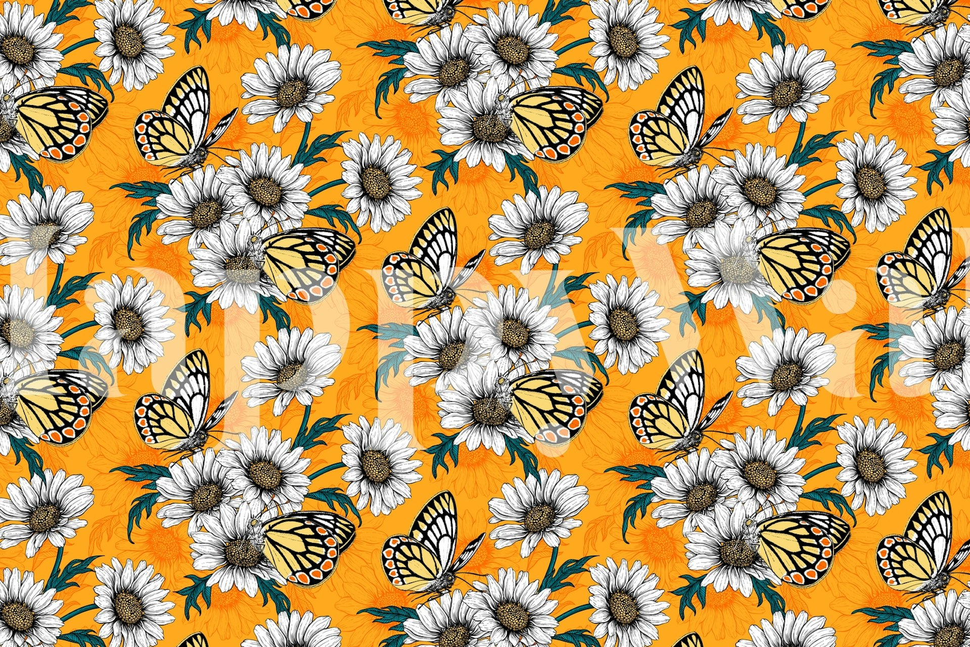 Butterflies and daisies tapet i ett rum