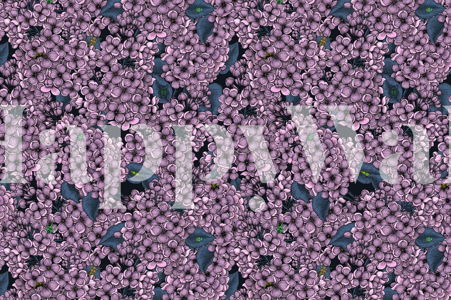 Violet Lilac garden wallpaper in a room