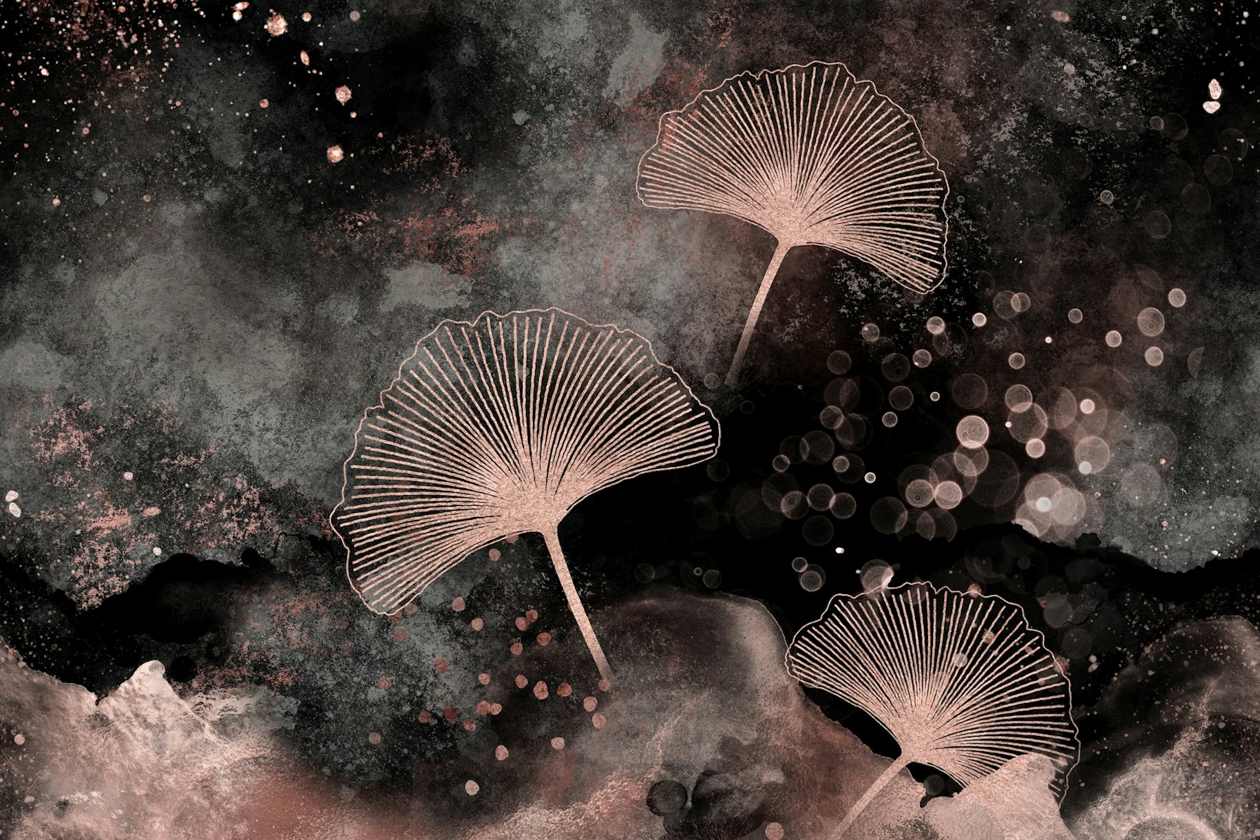 Glamour Rose Gold Ginkgo Leaf wallpaper Happywall