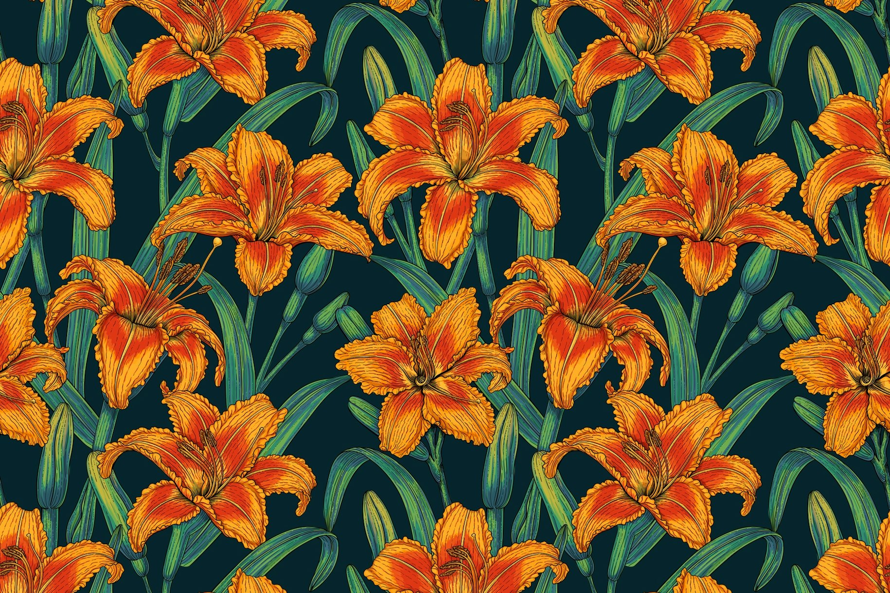 Orange Lily Flowers Wallpaper | Happywall