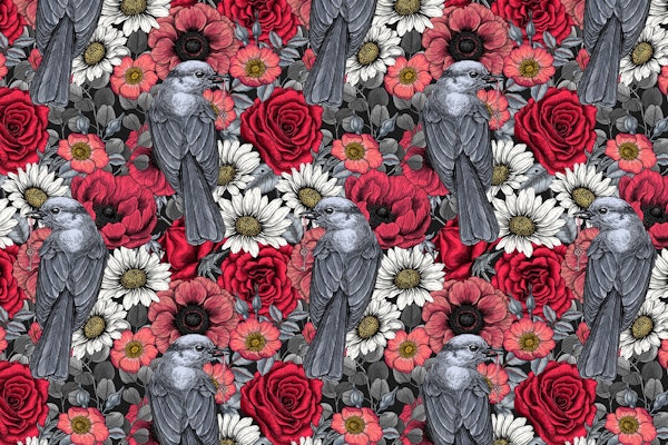 Gray jays and flowers 2