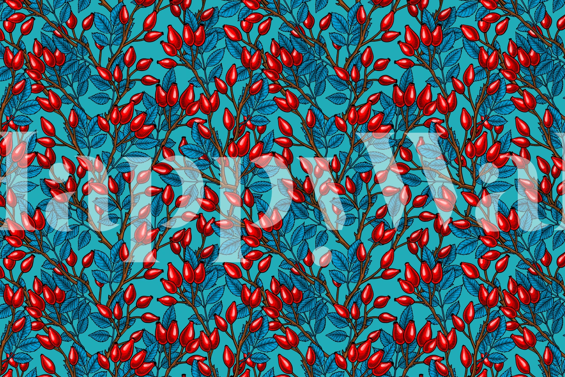 Padrão de papel de parede Rose hips em um quarto