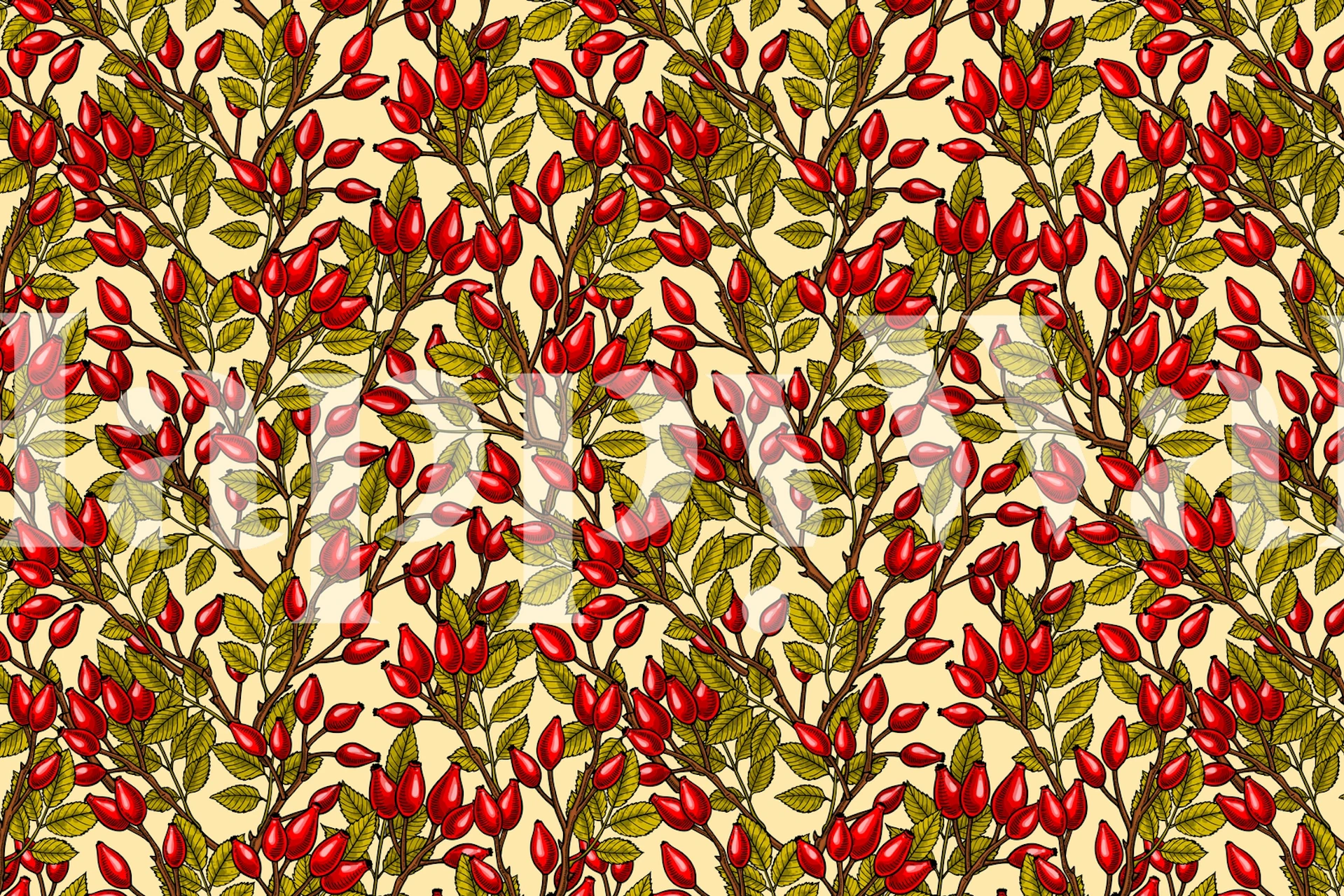 Motivo della carta da parati Rose hips 3 in una stanza