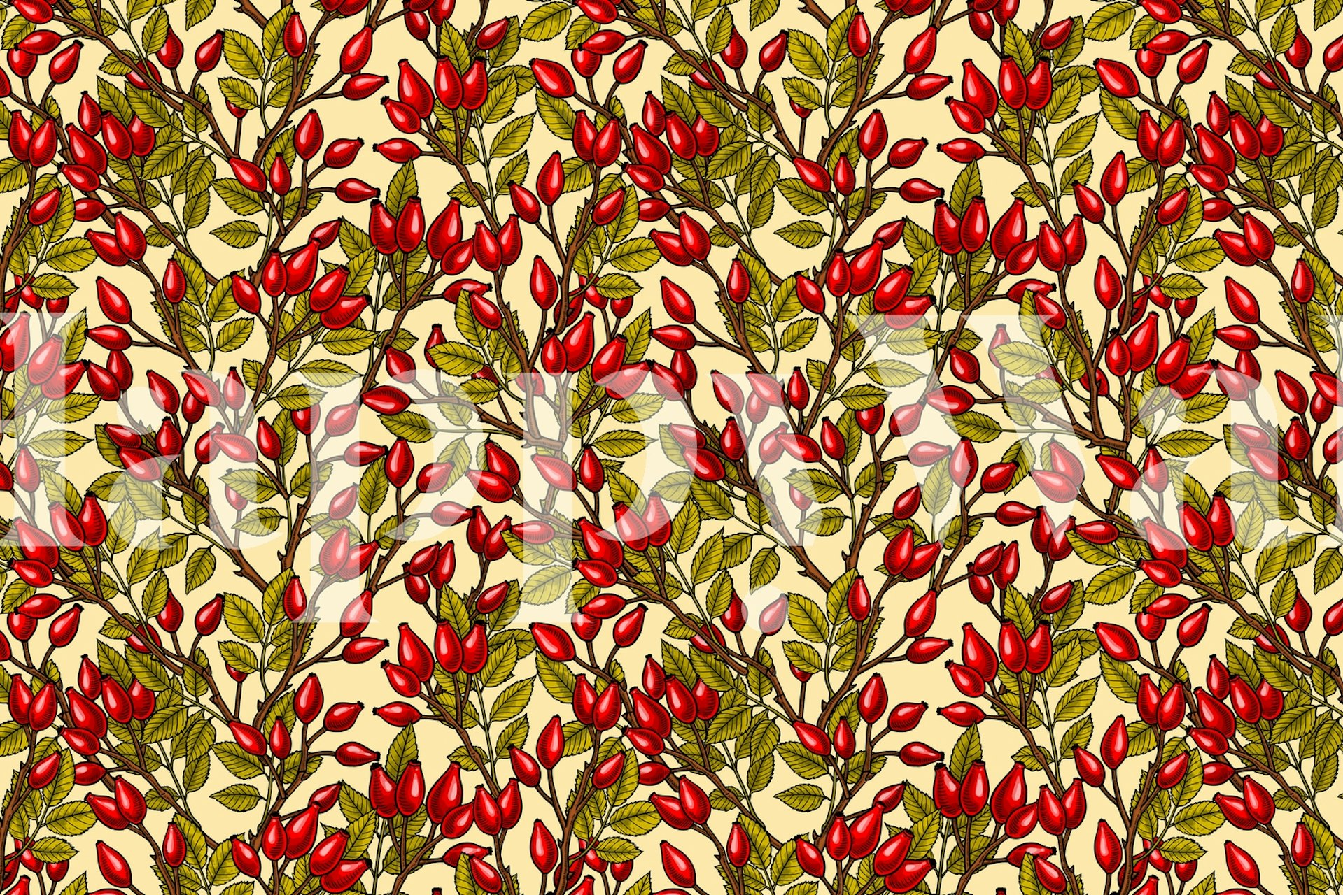 Rose hips 3 wallpaper pattern in a room