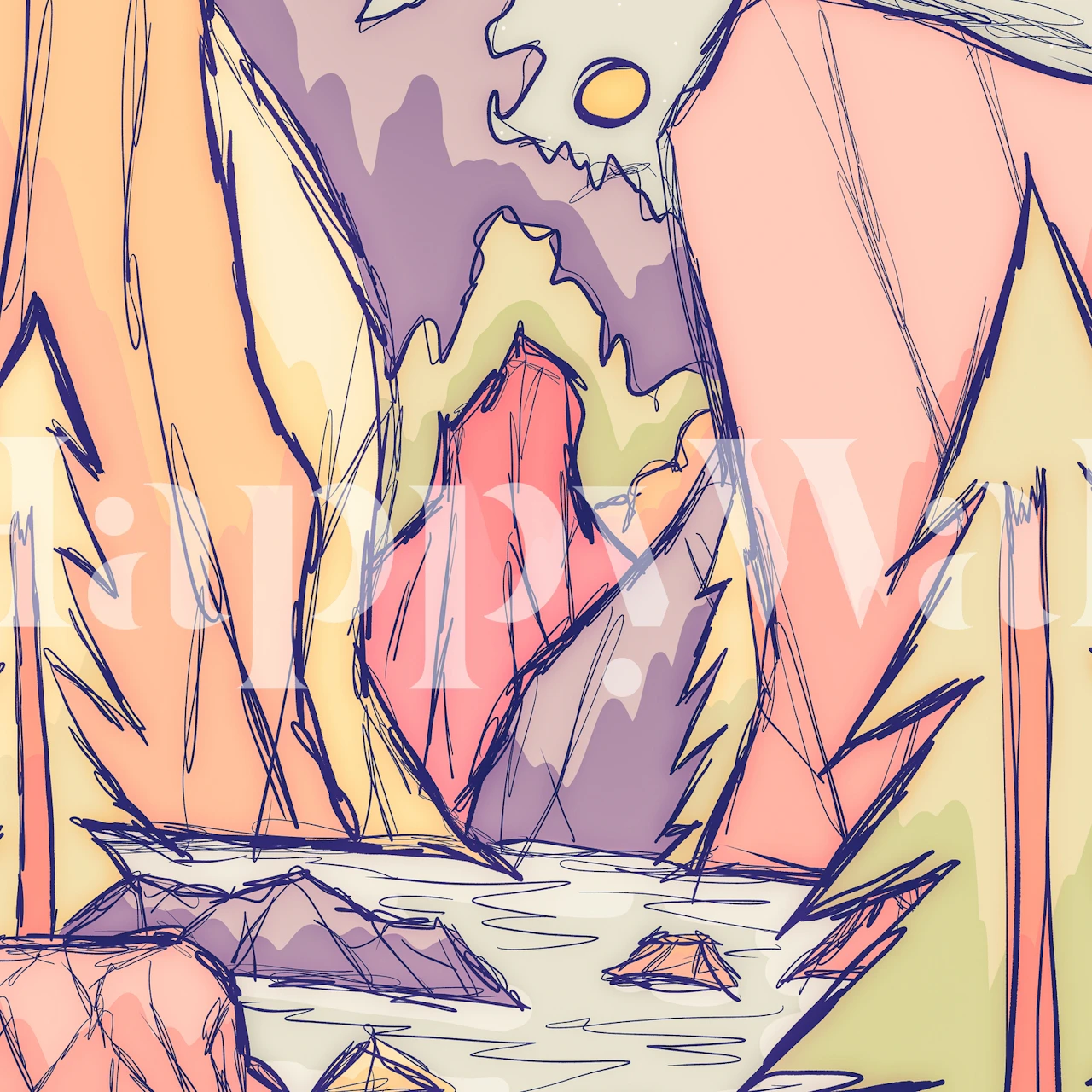 Early morning lake wallpaper in a room