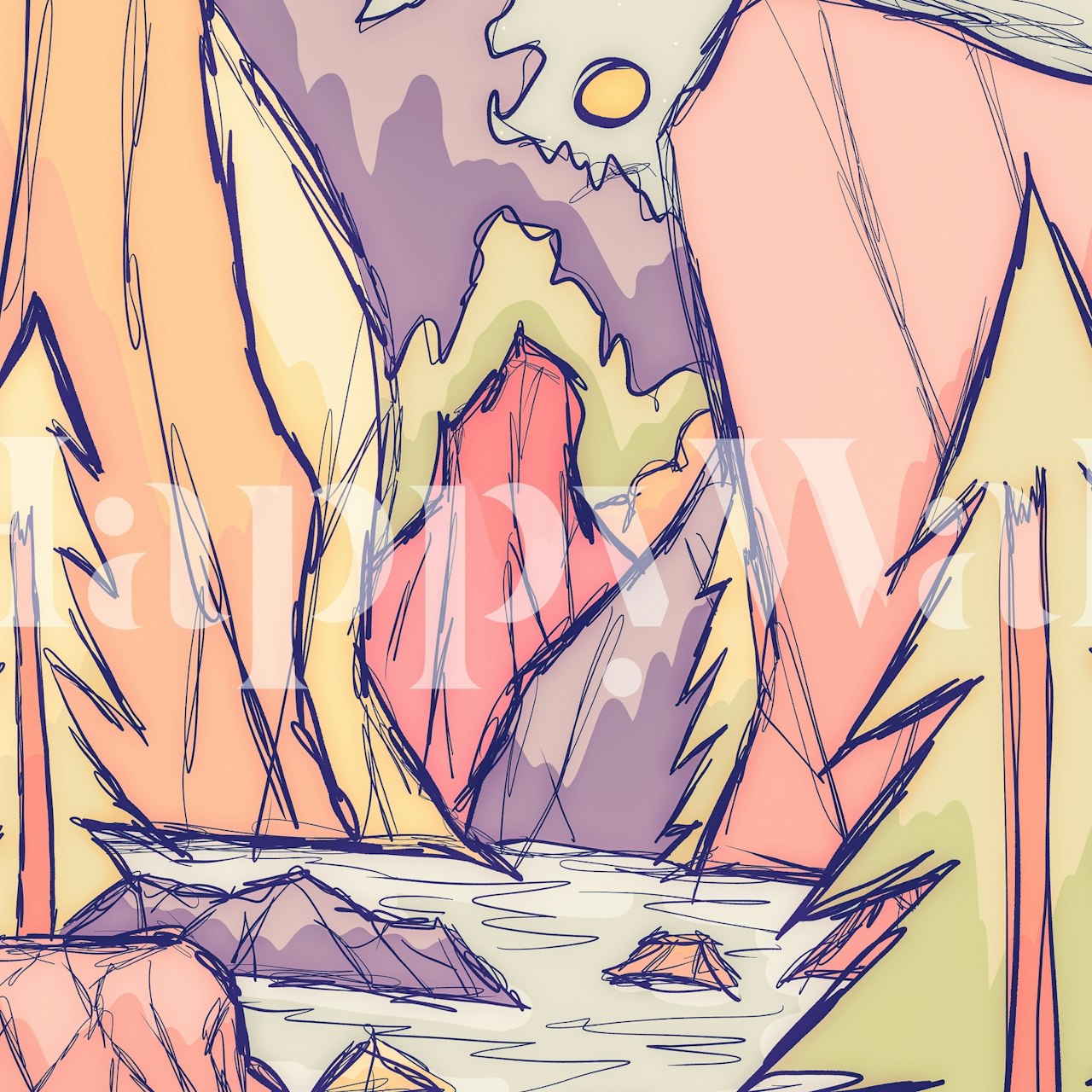 Early morning lake wallpaper in een kamer