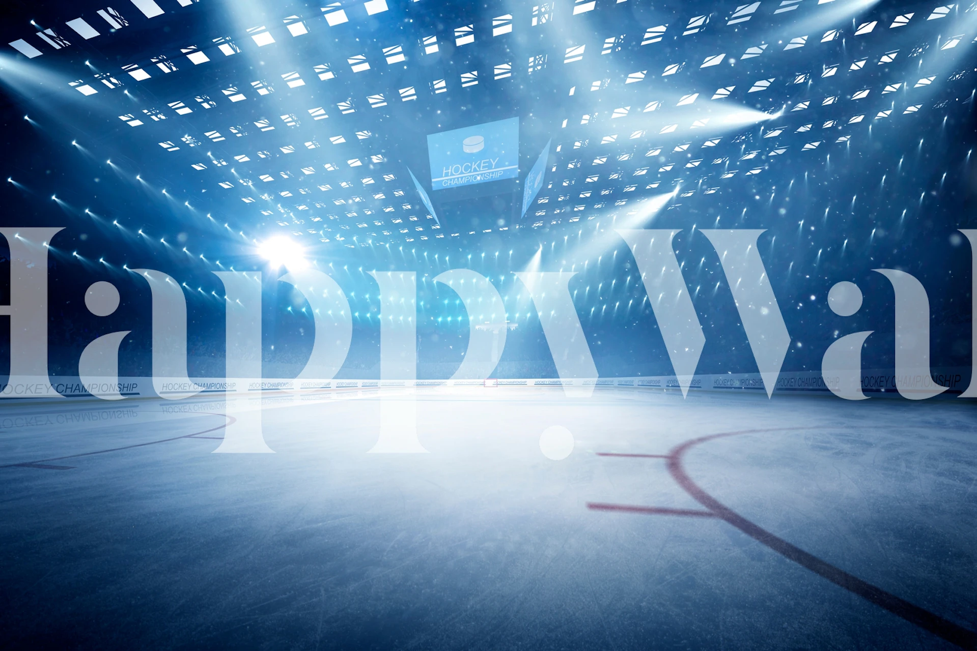 Hockey stadium interior with ice rink and blue lighting wallpaper