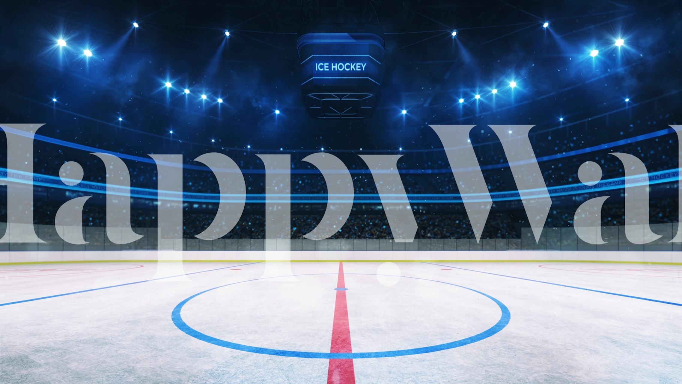 Ice hockey rink with blue lighting and red markings wallpaper