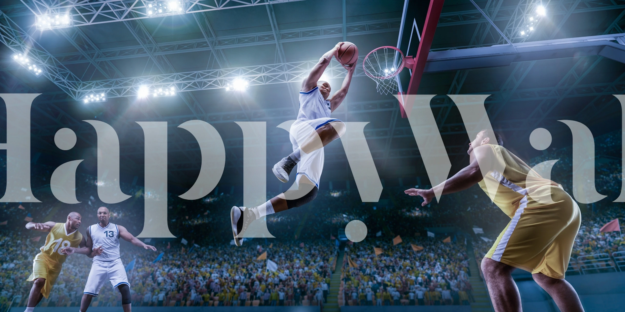 Dynamic basketball players in action under bright lights wallpaper