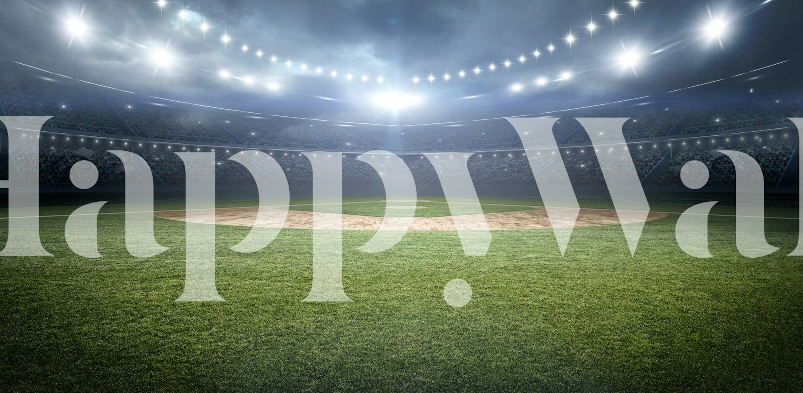 Panoraama seinämaalaus baseball-stadionista yöllä valaistujen valojen loistaessa kentän yllä