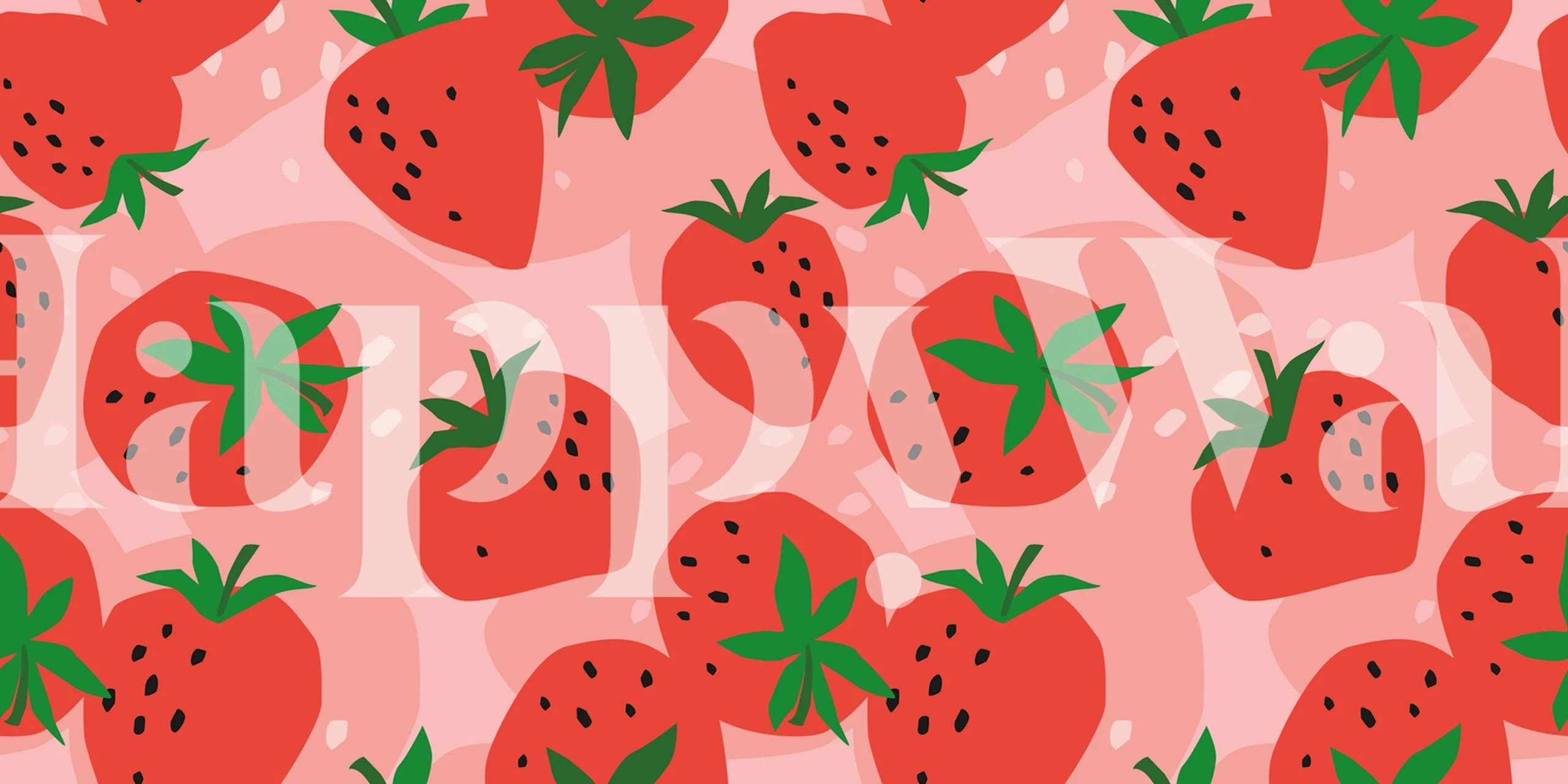 Red strawberries with green leaves on pink background wallpaper