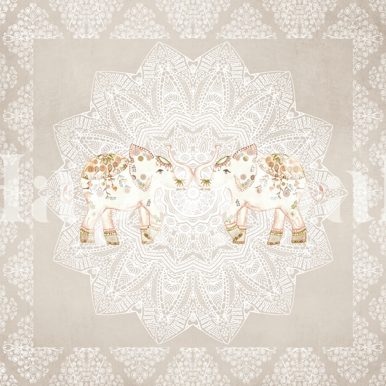 Elephants in Love Mandala tapetdesign