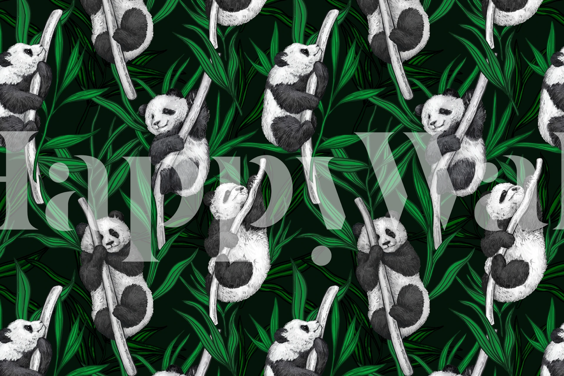 Panda cubs wallpaper in a room setting