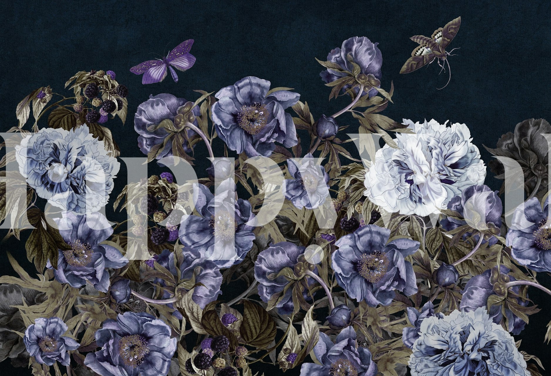 Fototapeta Blooming Night Flowers s tmavě modrým a fialovým květinovým vzorem