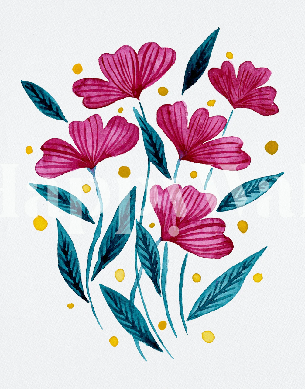 Cute floral bouquet pink wallpaper in a room