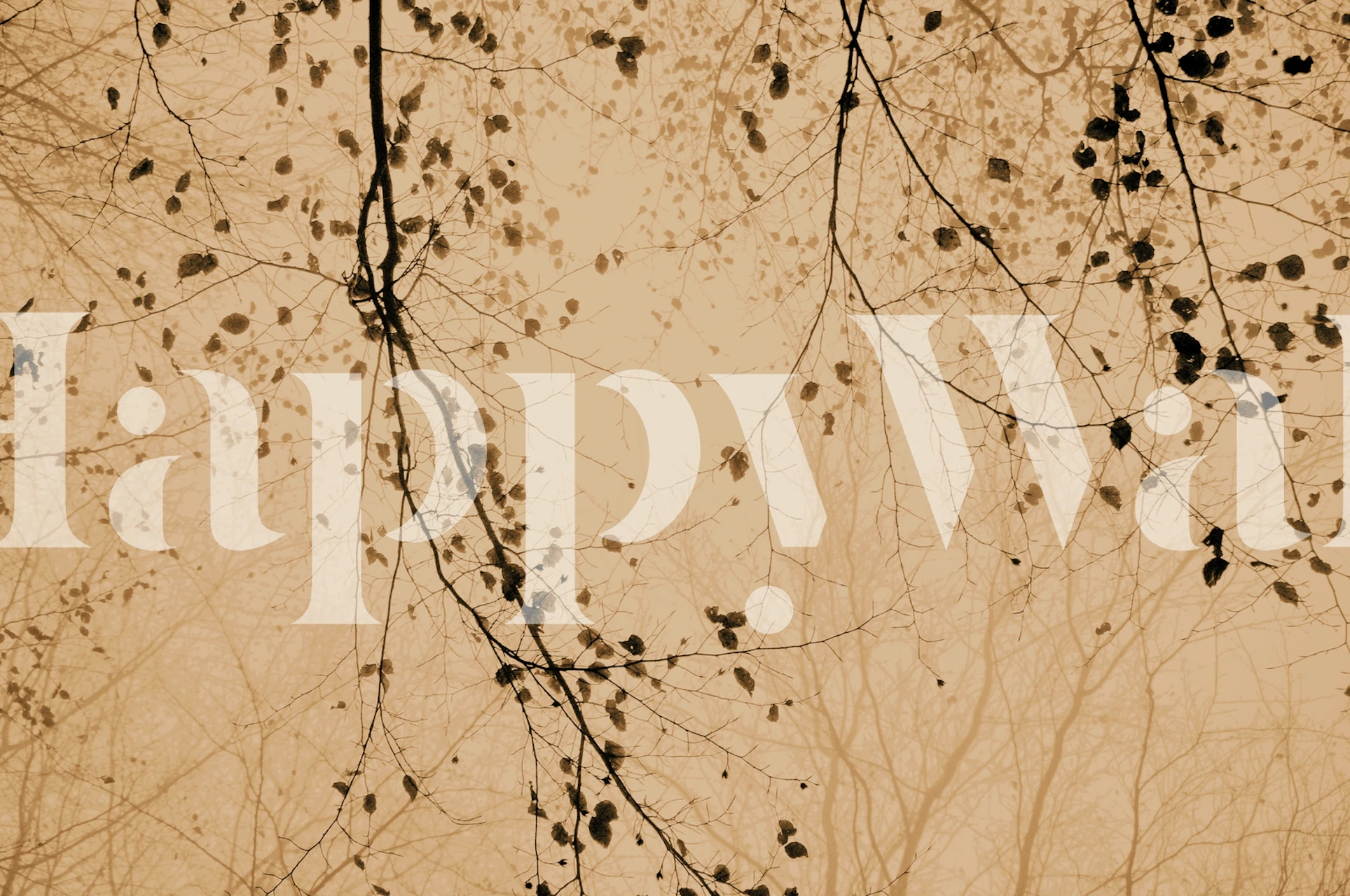 Leaves and branches cozy brown wallpaper in a room