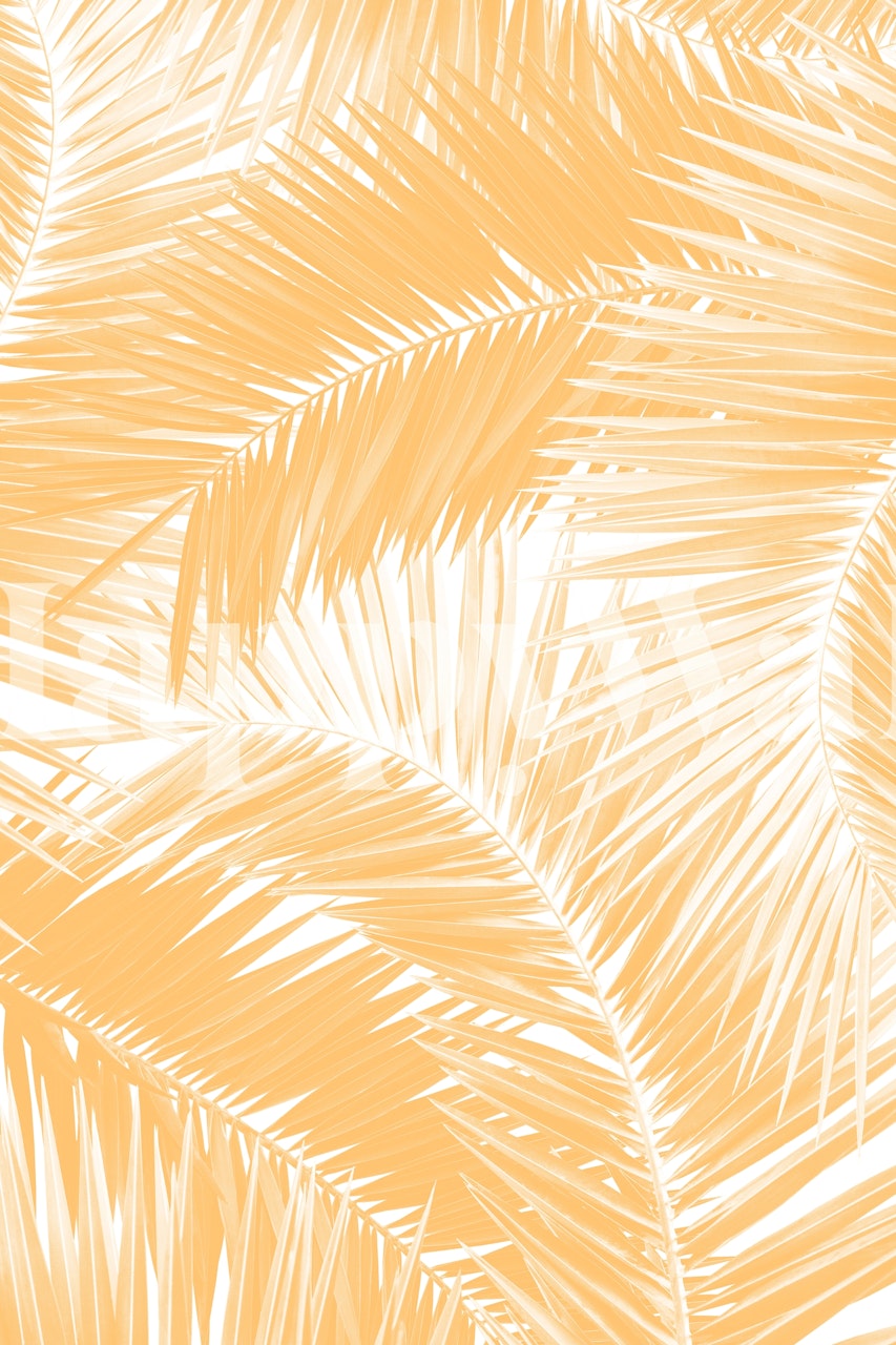 Tropical palm leaf pattern wall mural in warm tones