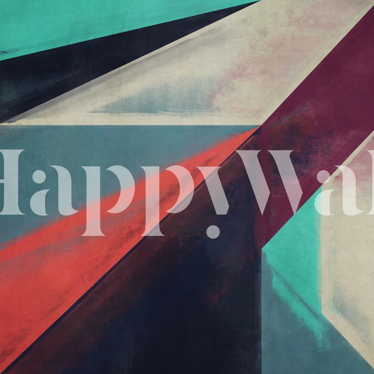 Mural de parede geométrico abstrato com triângulos sobrepostos em tons suaves e vibrantes