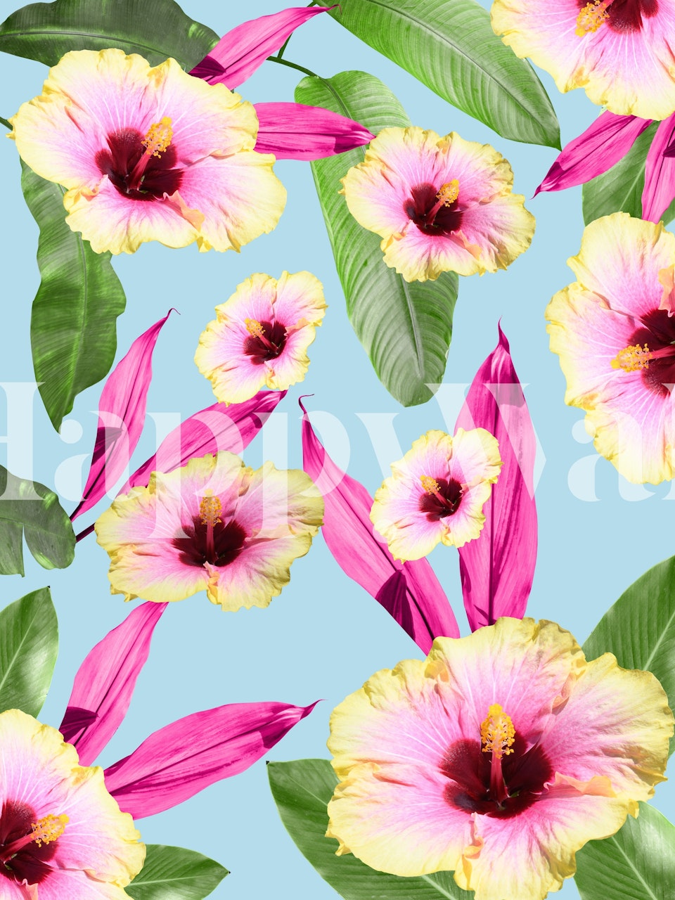 Flowery Hibiscus Dream 1 behang in een kamer