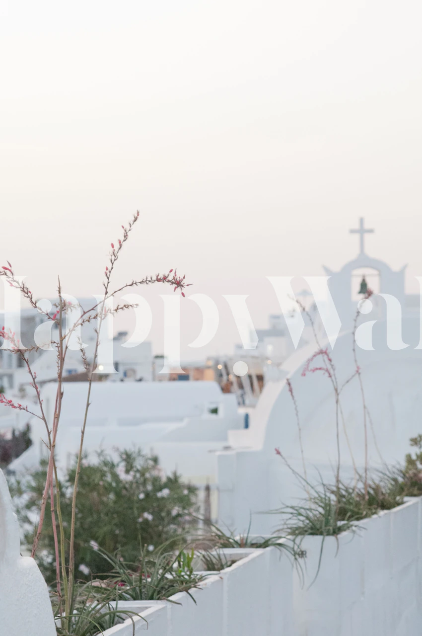 Santorini Oia pastelliseinäpaperi huoneessa