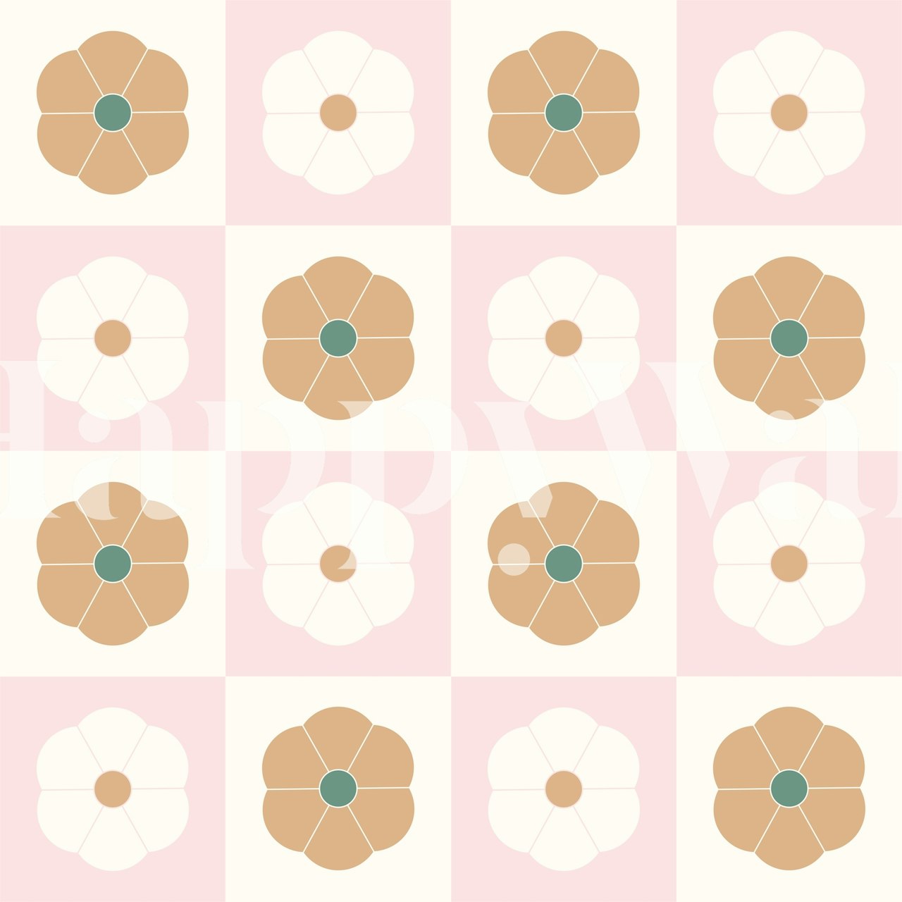 Geometric floral pattern in pink and cream wallpaper