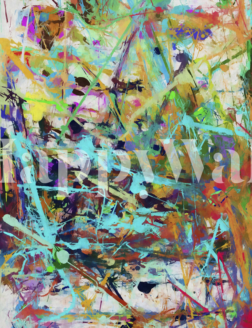 Colorful abstract shapes with brush strokes in vibrant tones wallpaper