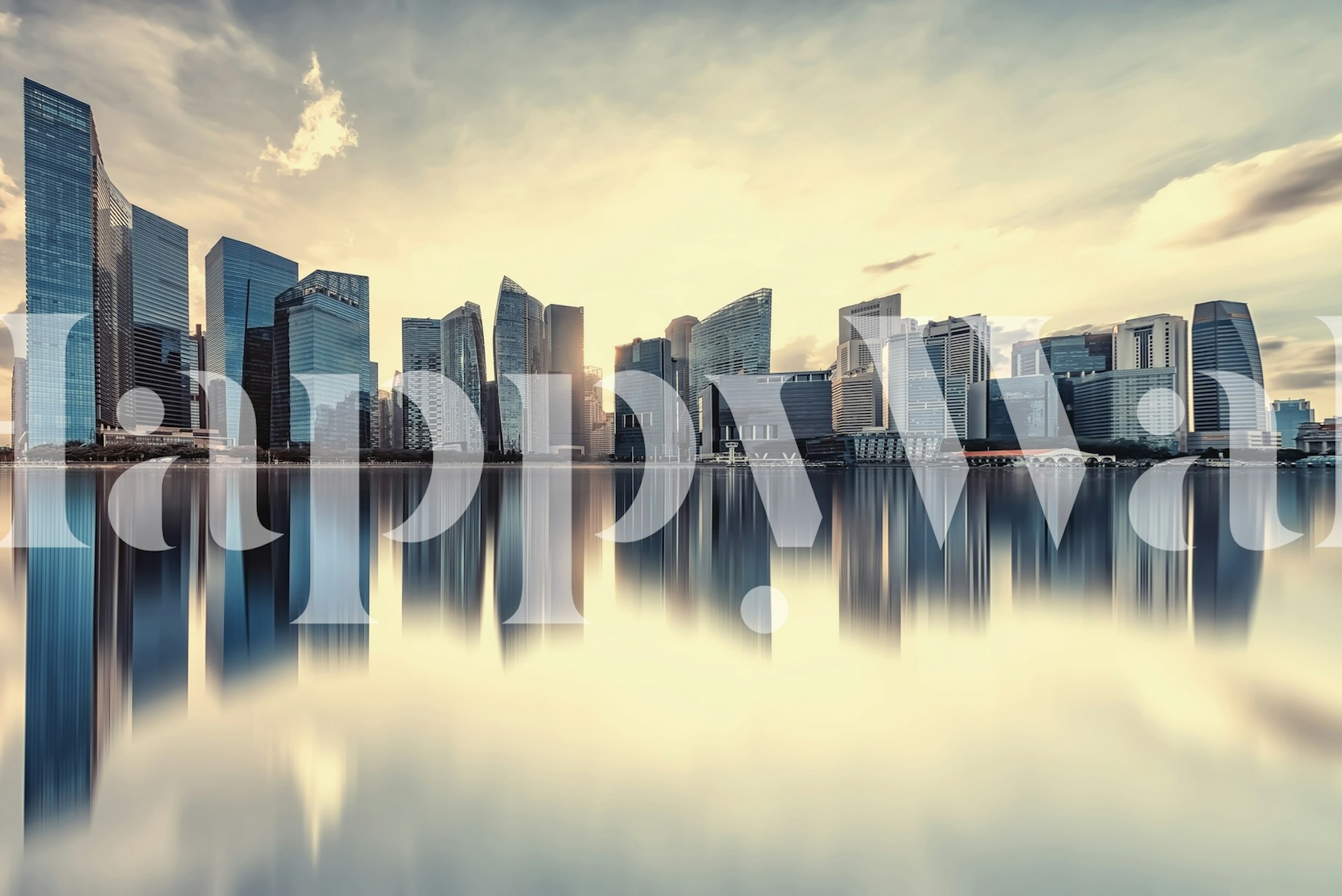 Marina Bay skyline wallpaper in a room