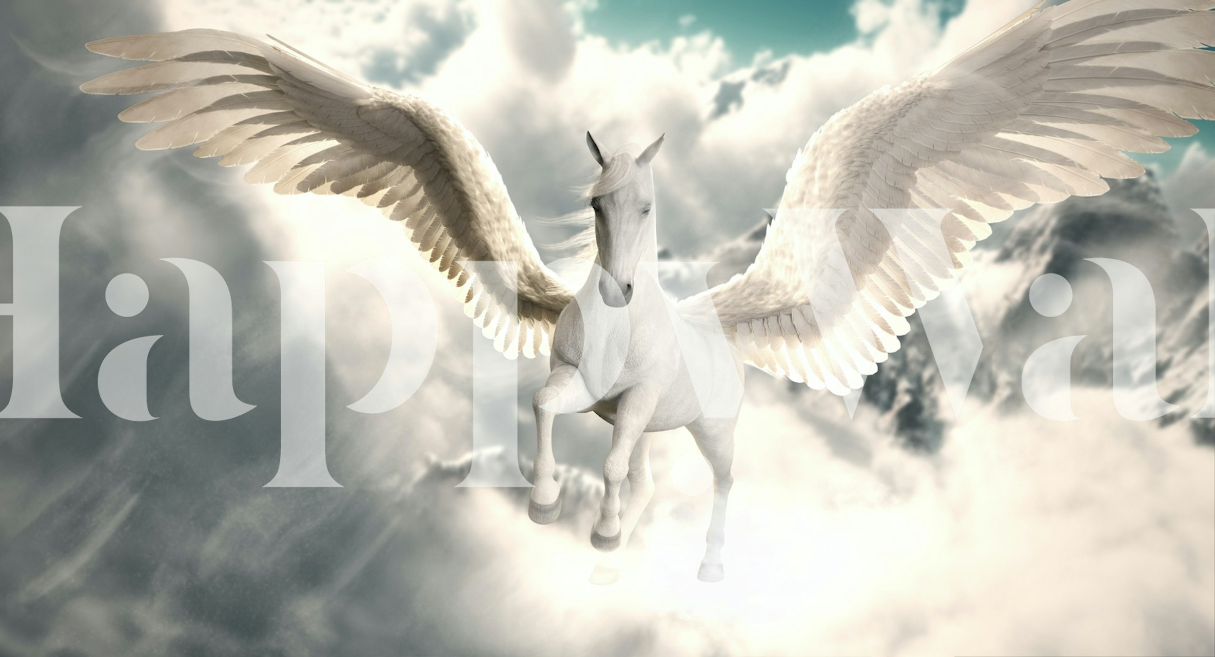 Flight of the pegasus wallpaper in a room