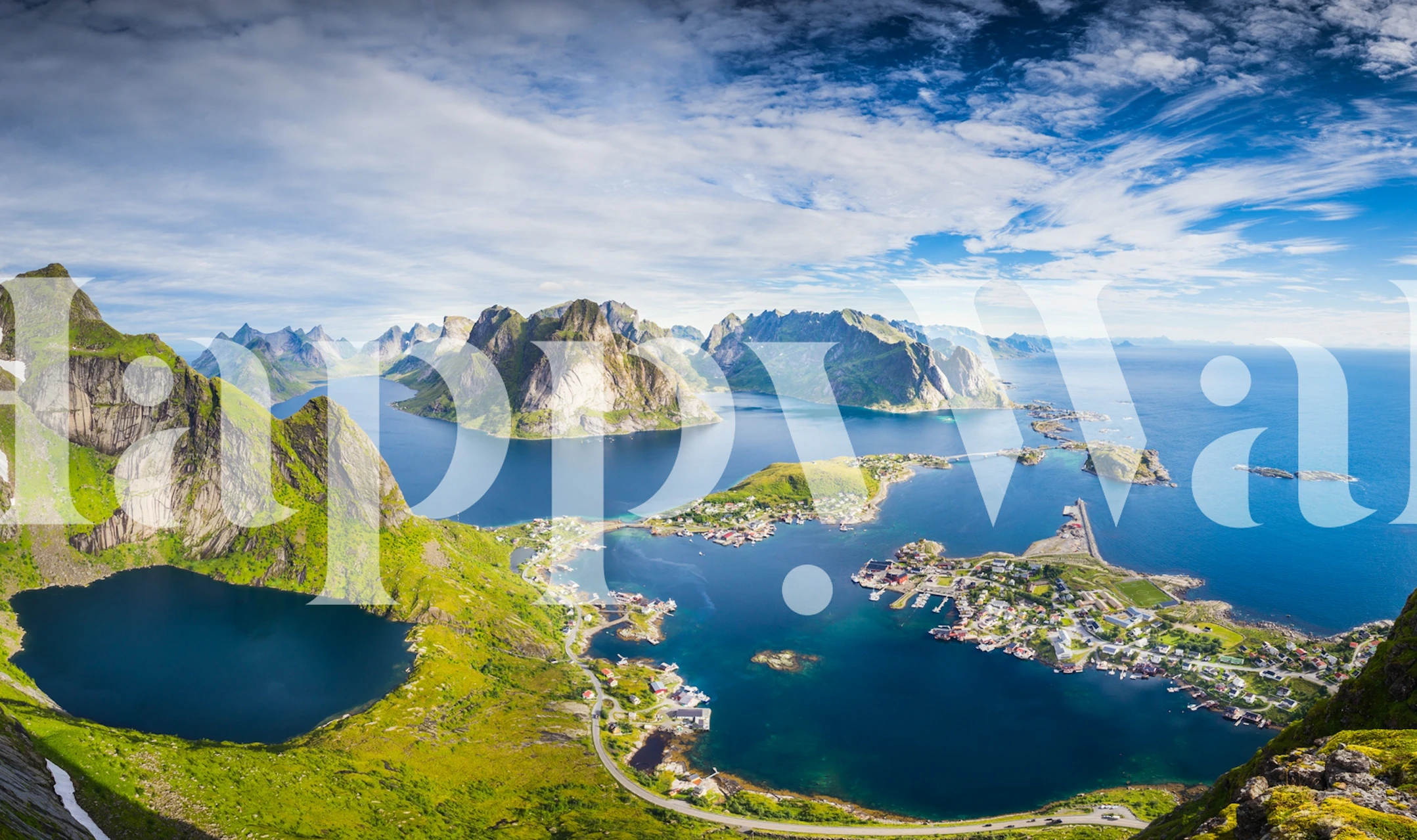 Aerial view of blue waters and islands in a nature landscape wallpaper