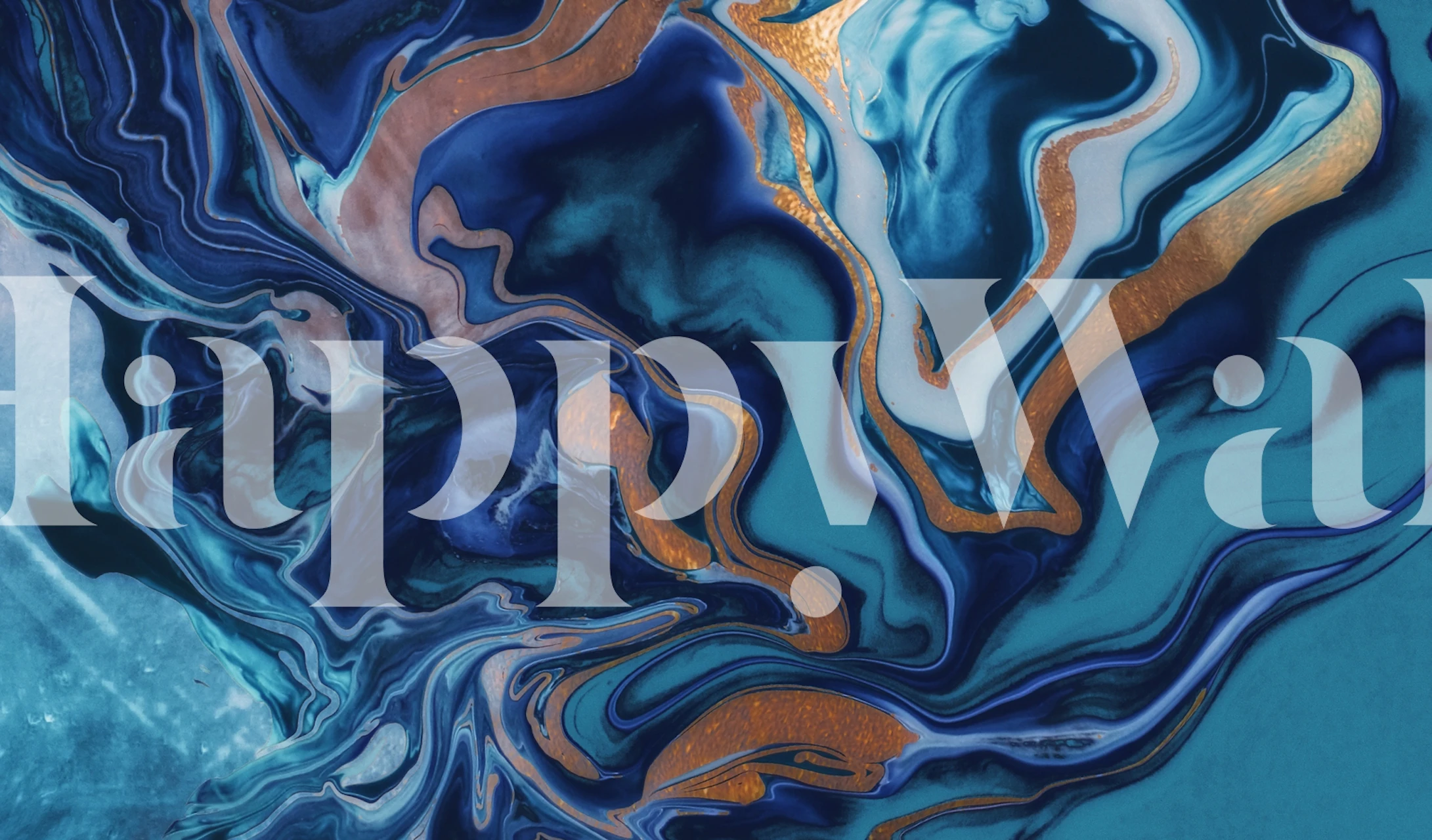 Dramaqueen Marble Royal Blue zidna slika s kovitlacima plave, zlatne i bijele boje