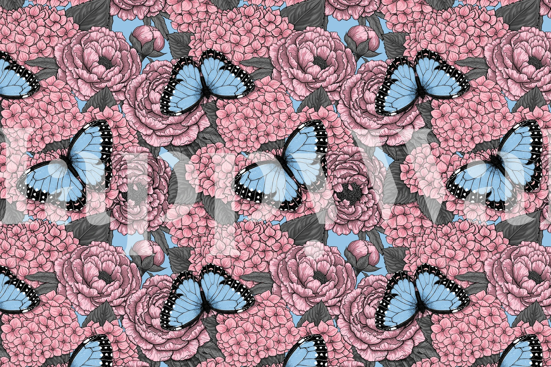 Blue Morpho Garden 3 wallpaper in a room