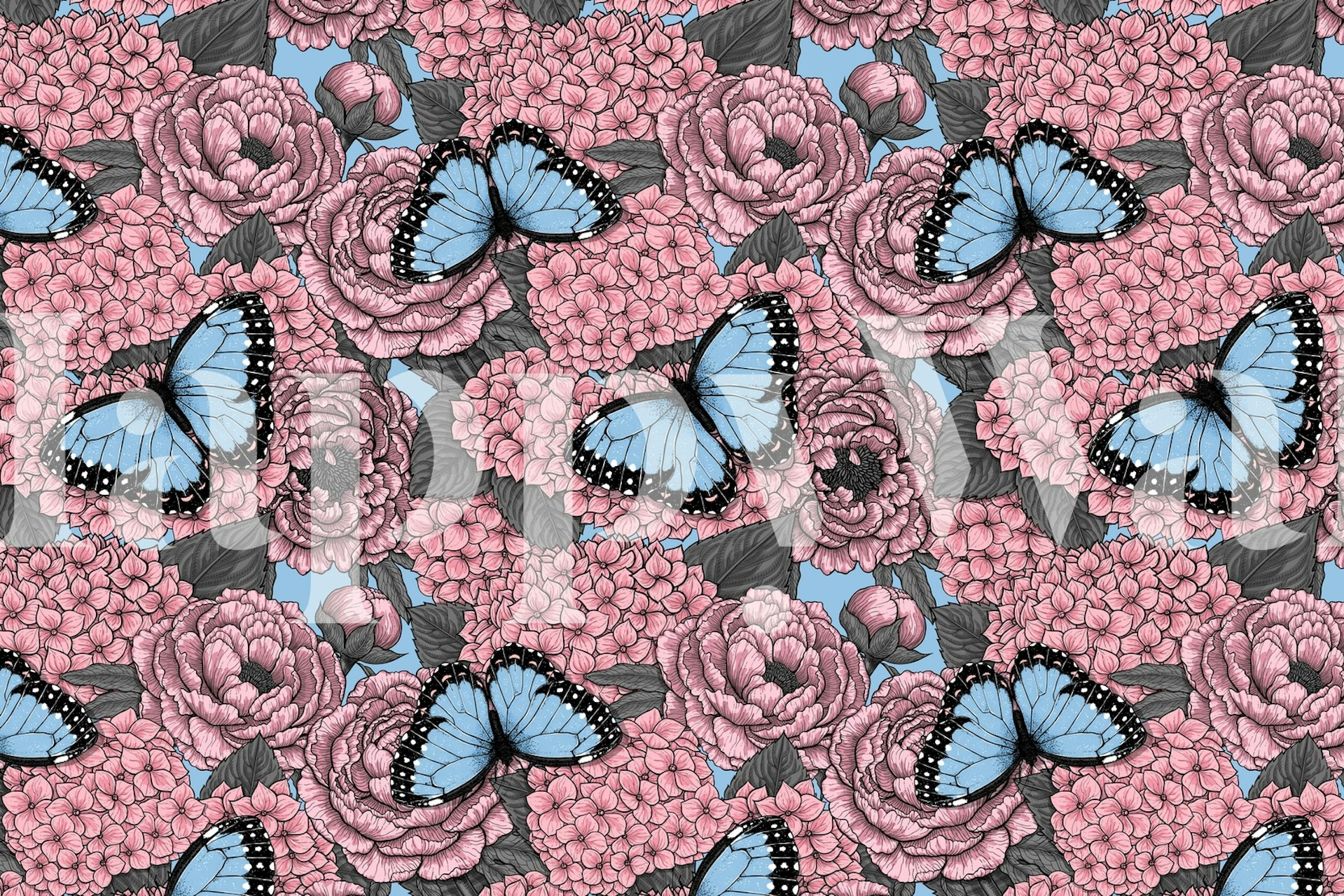 Papel tapiz Blue Morpho Garden 3 en una habitación