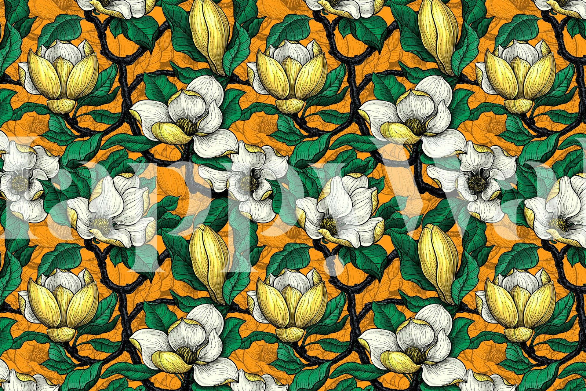 Blooming magnolia wallpaper in a room