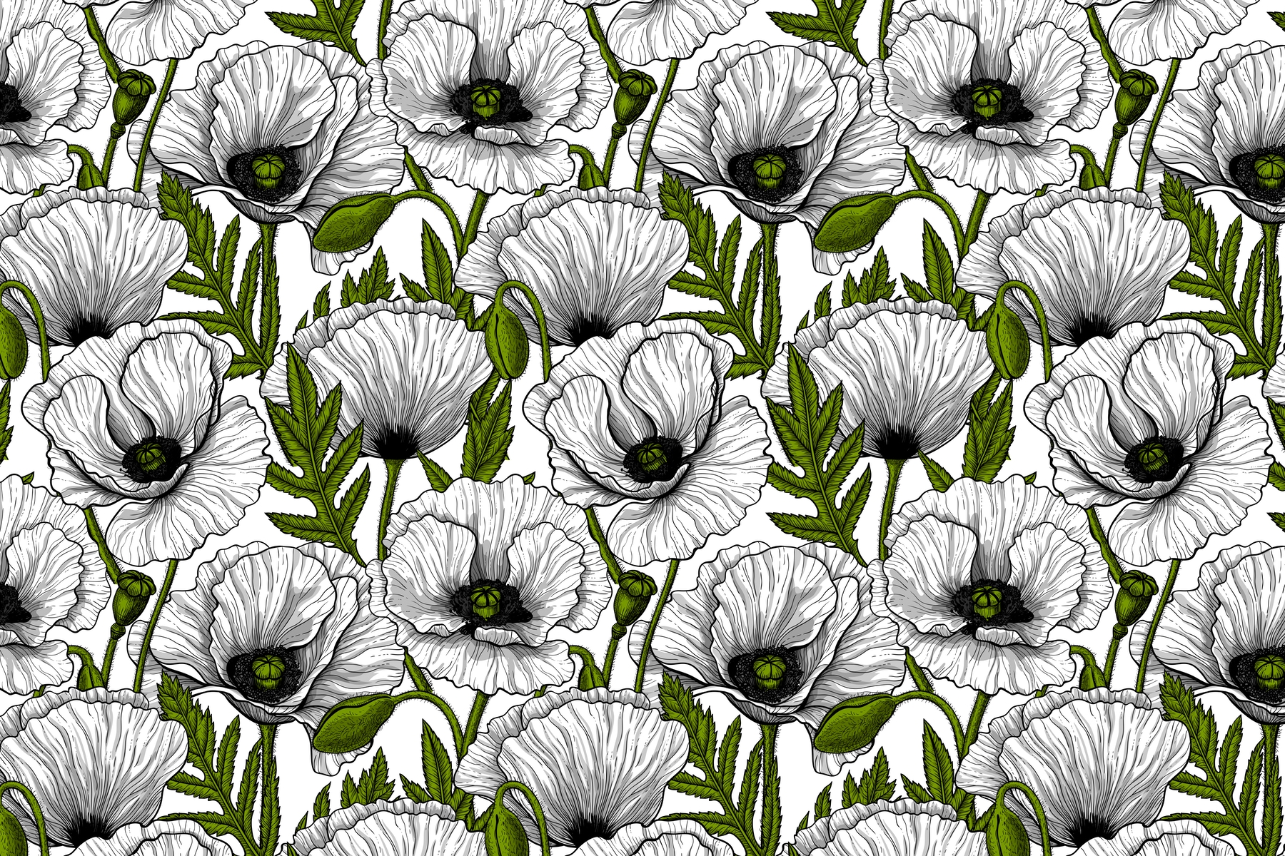 White Poppy Garden 3 Wallpaper – Shop Beautiful Wallpapers | Happywall