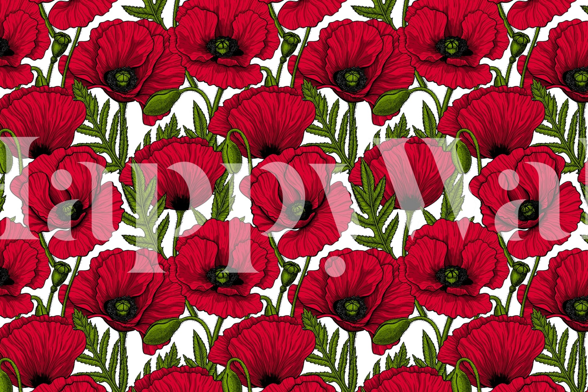 Papel de parede Red Poppy garden em um quarto