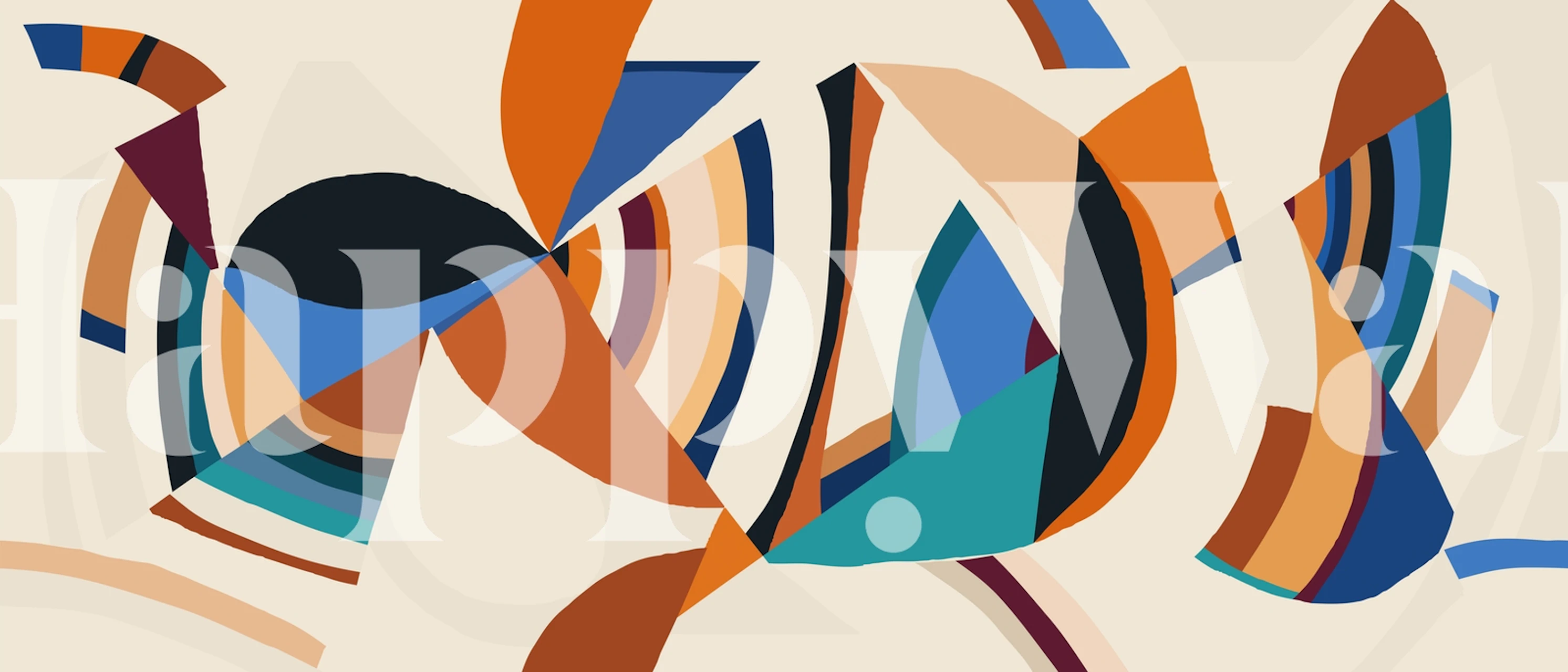 Colorful geometric abstract shapes in red, blue, and orange wallpaper