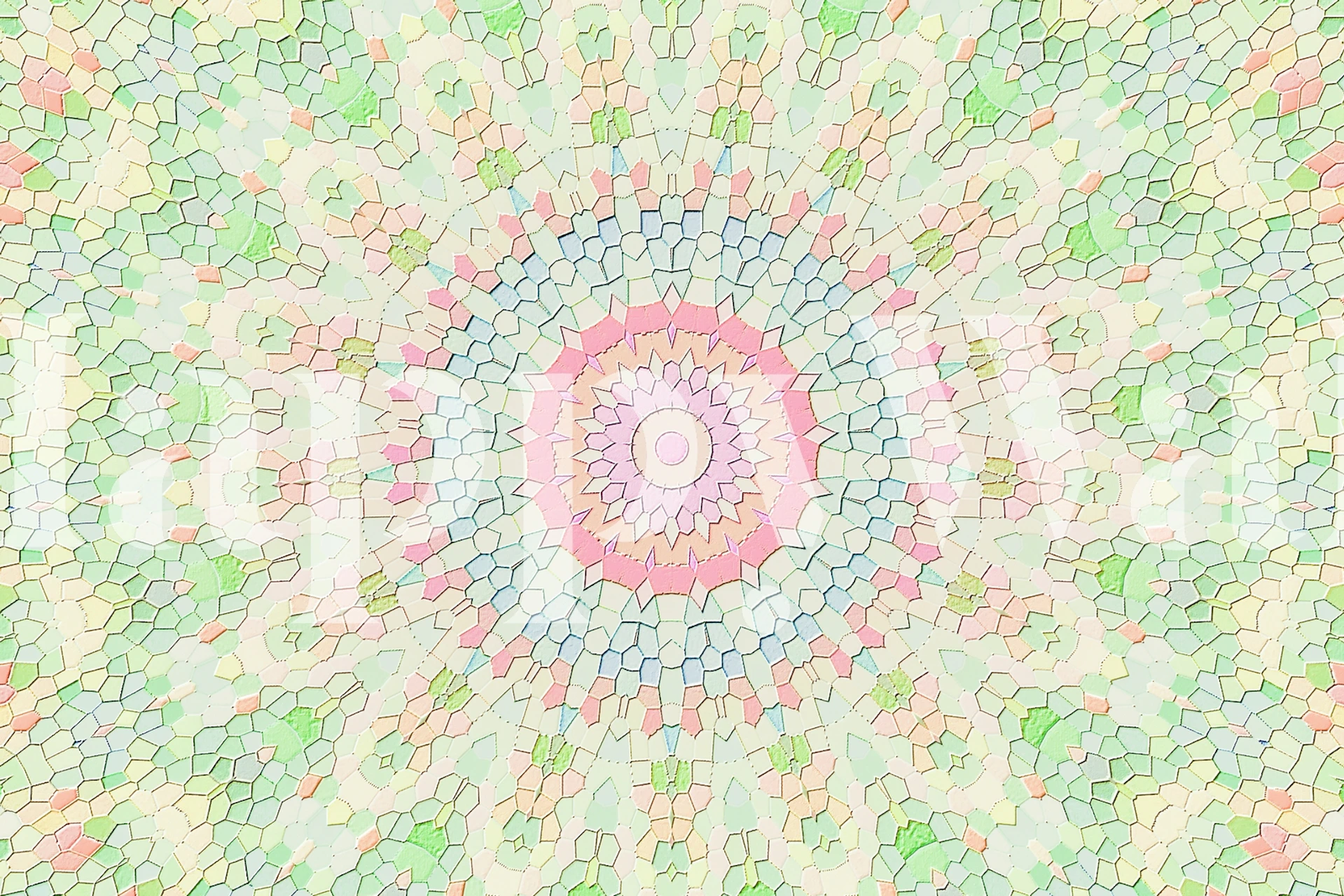 Pastel mandala pattern with greens, pinks, and blues wallpaper