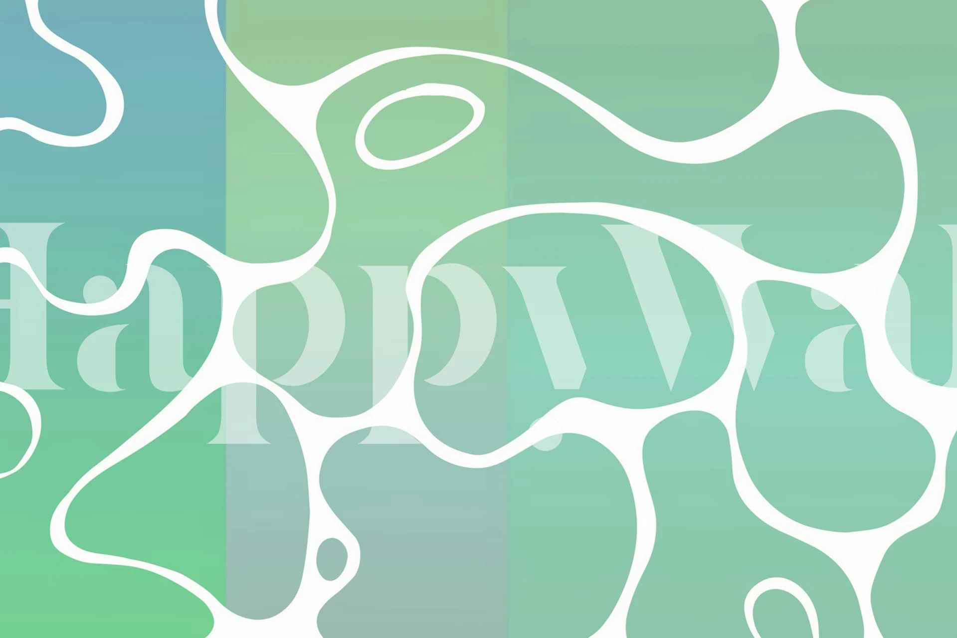 Abstraktes Wandbild mit blaugrünen und limettengrünen, vom Meer inspirierten Formen, die das kalifornische Sommergefühl repräsentieren