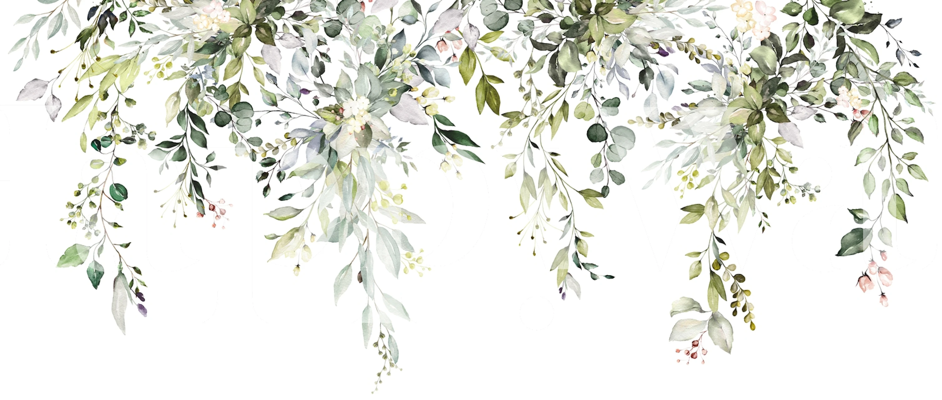 Floral arrangements in soft greens and pastel hues wallpaper