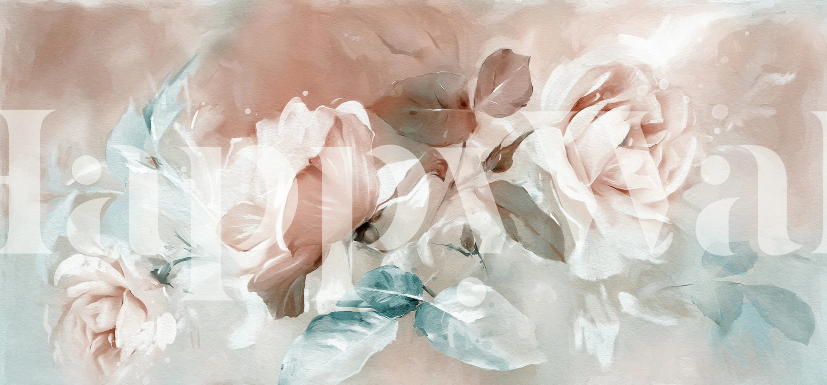 Pink rose flowers and green leaves watercolor wallpaper